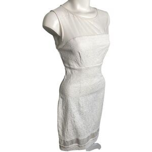 Bisou Bisou White Sleeveless‎ Sheath Shear Neck Dress Sz 10